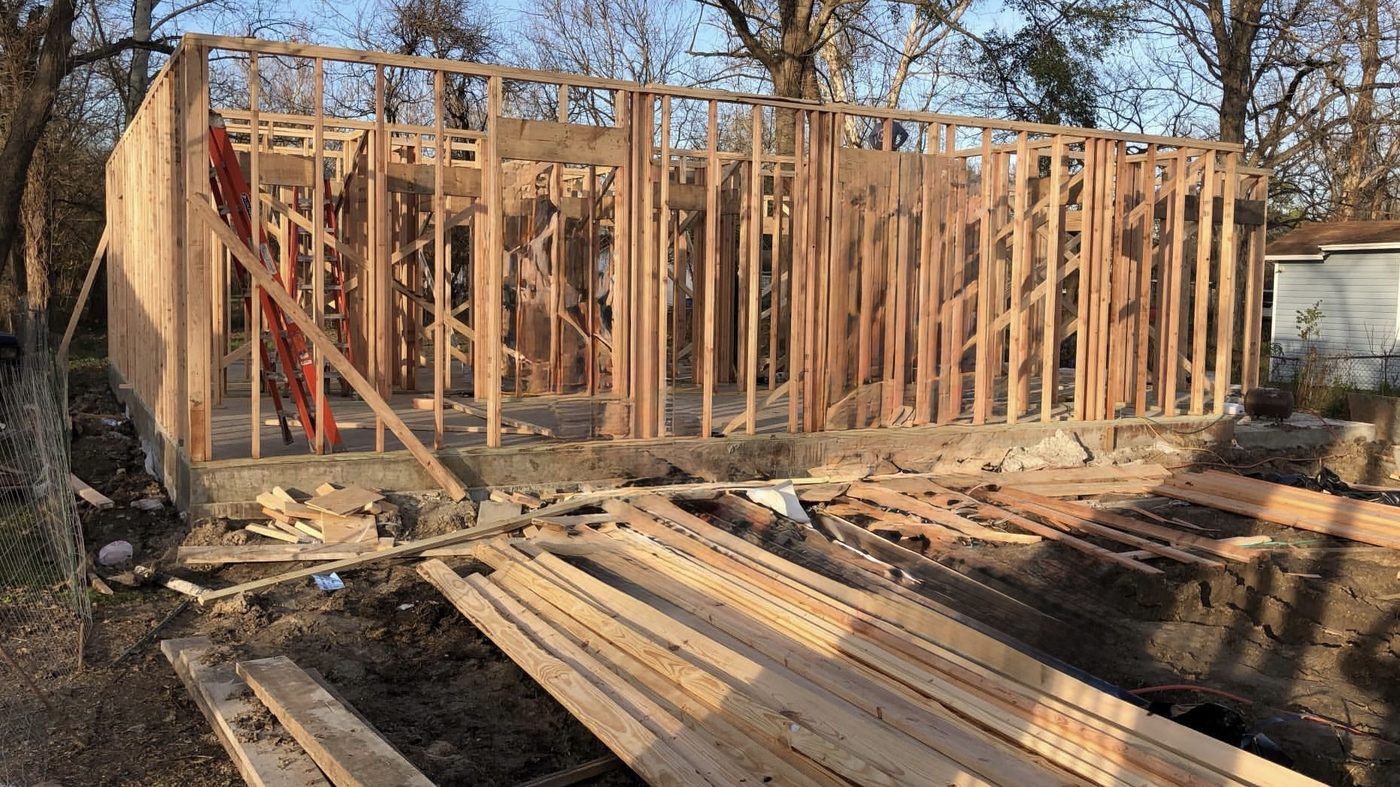 Wood wall framing under construction