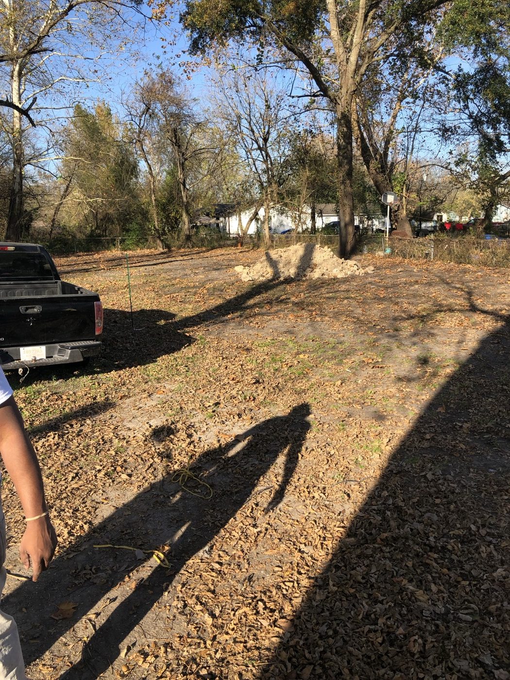 Residential job site with excavated ground and construction preparation